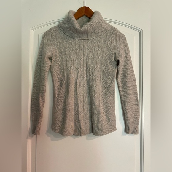 Kenar Sweaters - KENAR Beige Cashmere Cable-Knit Cowl Neck Pullover Sweater Women's S Long Sleeve